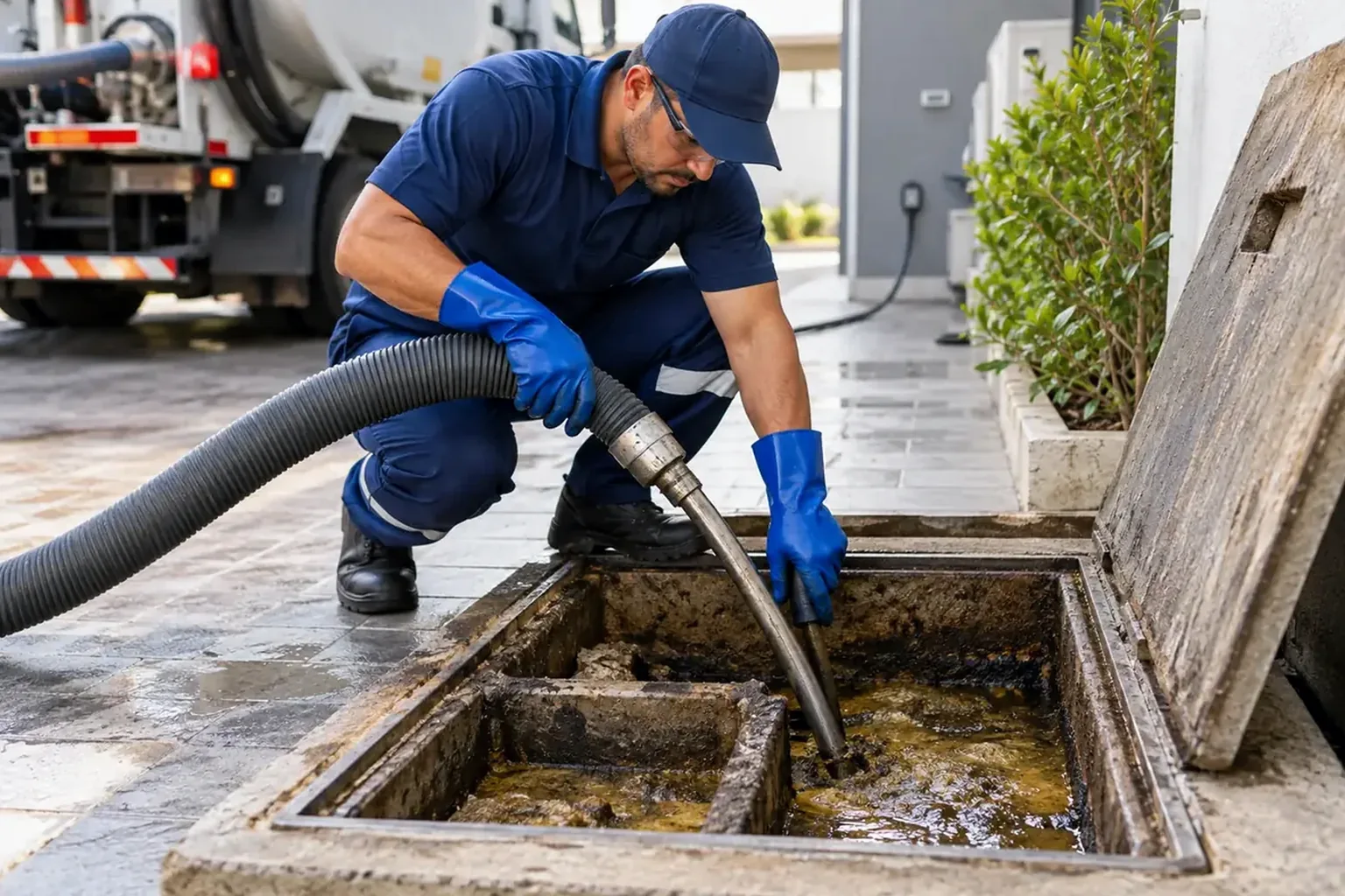 Equipamento de hidrojateamento sendo utilizado para desentupimento em Patos/PB.