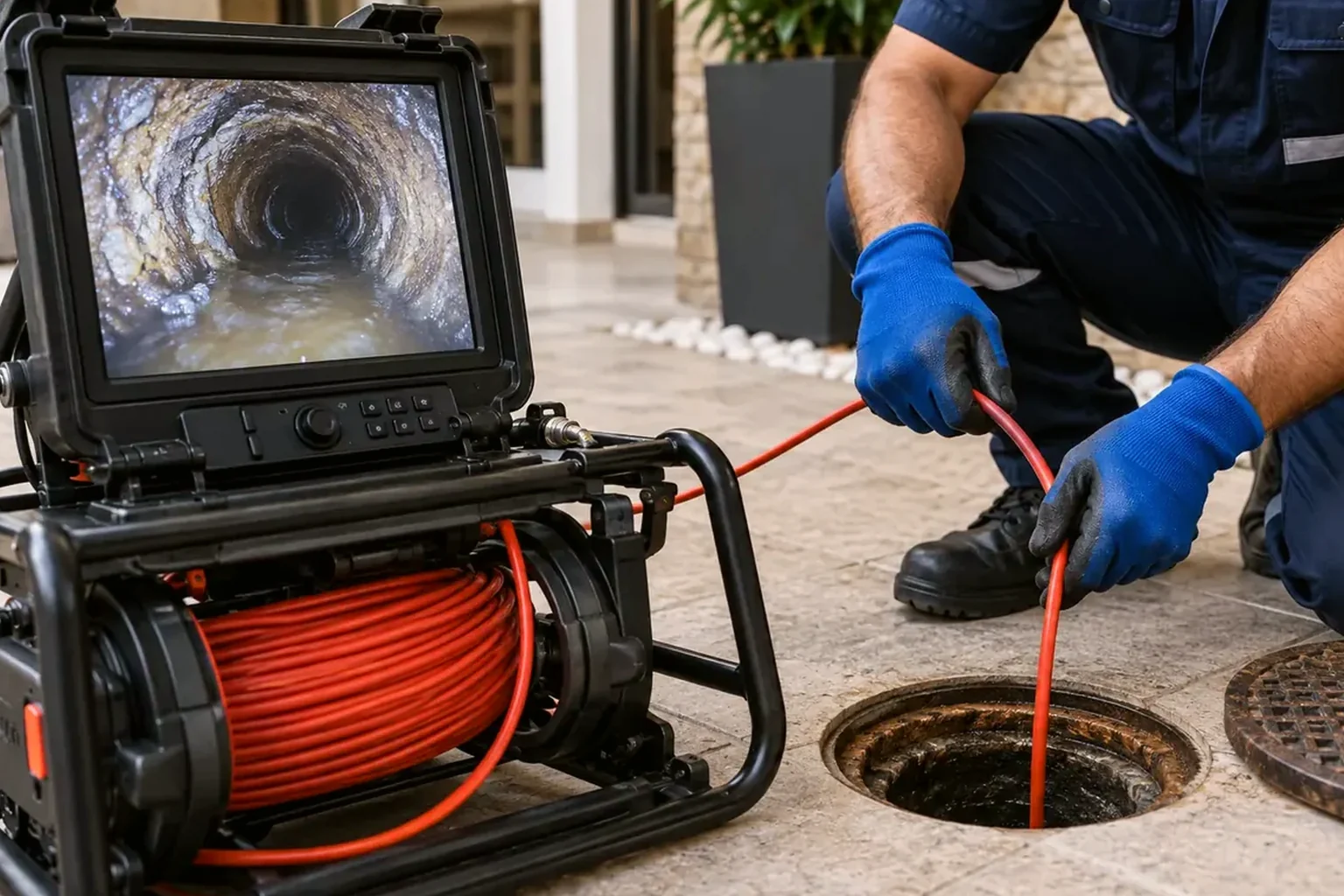 Profissional atendendo emergencialmente um desentupimento em Patos/PB.